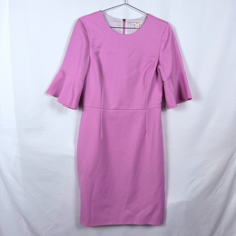 Brooks Brothers Magenta Pink Dress Bell Sleeves Minimalist Wool Blend US 10